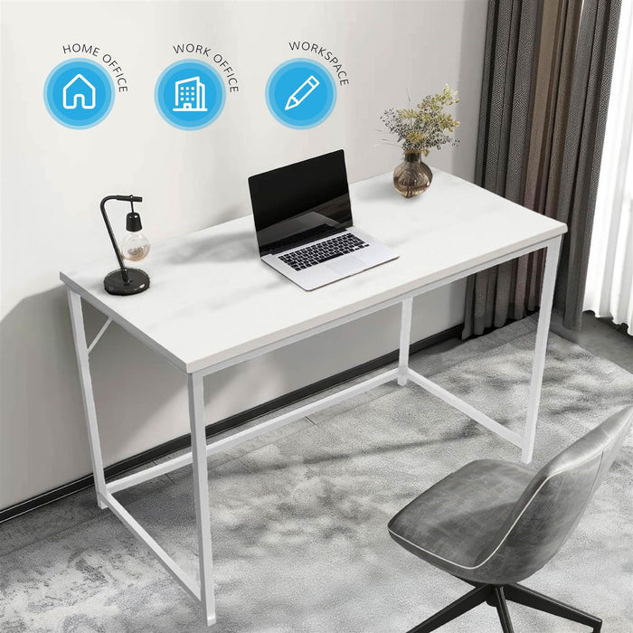 Computer Desk Rustic White with White Coated Metal Frame - Versatile Gaming Desk, and Dressing Table for Home and Office