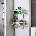 Self Adhesive 2 Tier Aluminium Shower Caddy – Wall Mounted with Bottom Hooks