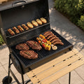 Barrel BBQ with Wooden Shelf. Large Charcoal Grill & Smoker with 70cm Enamel Cooking Grids and Temperature Gauge
