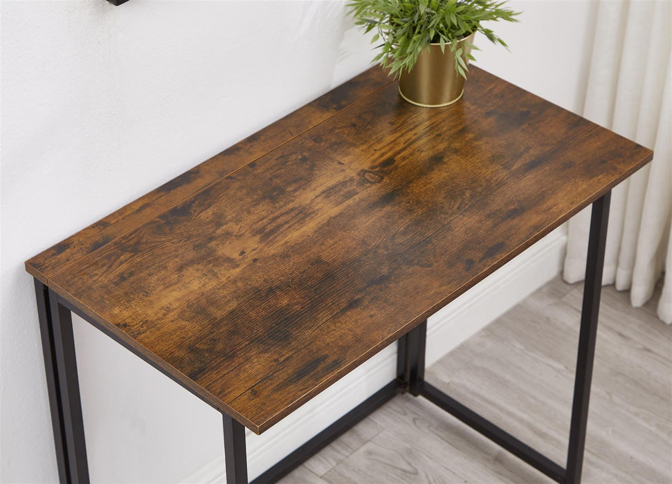 Folding Rustic Brown Wood Grain Desk Table In Black Powder Coating - 80 x 45 x 74cm