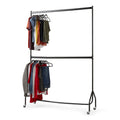Two-Tier Heavy Duty Clothes Rail – Black Steel Garment Rack with Locking Wheels