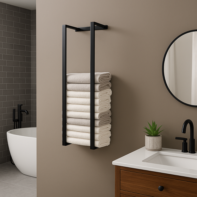 Wall Mounted Double Bar Towel Holder Rack Black Stainless Steel – 75x40x20cm