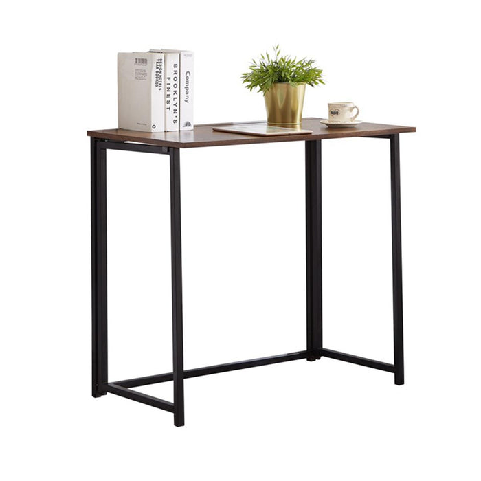 Folding Rustic Brown Wood Grain Desk Table In Black Powder Coating - 80 x 45 x 74cm