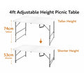 Heavy Duty 4ft Folding Table with 2 Adjustable Heights – Portable Plastic Banquet Camping BBQ Table