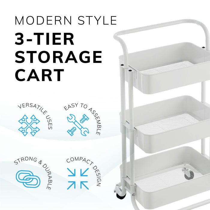 3 Tier Storage Cart On Wheels Home Kitchen Office Bath-Bedroom Organiser White