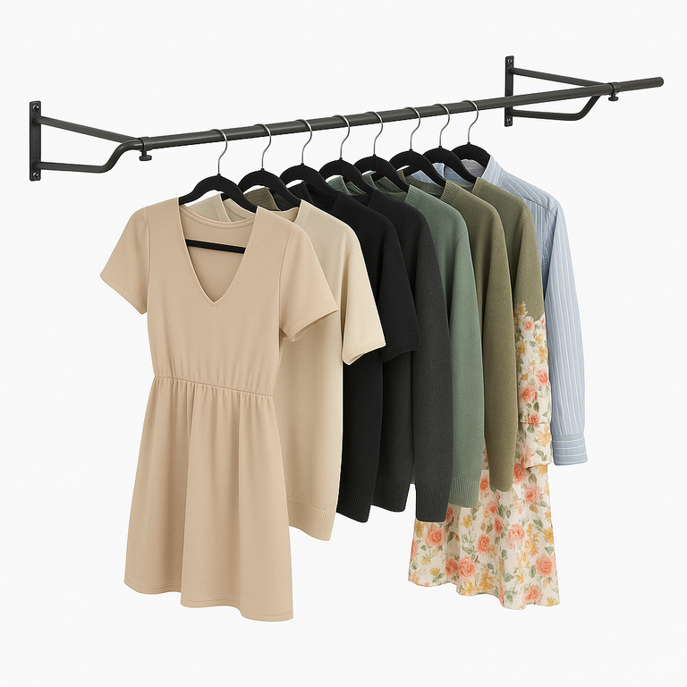 5ft Wall Mounted Clothes Rail – Steel Hanging Rack with Brackets & Fixings