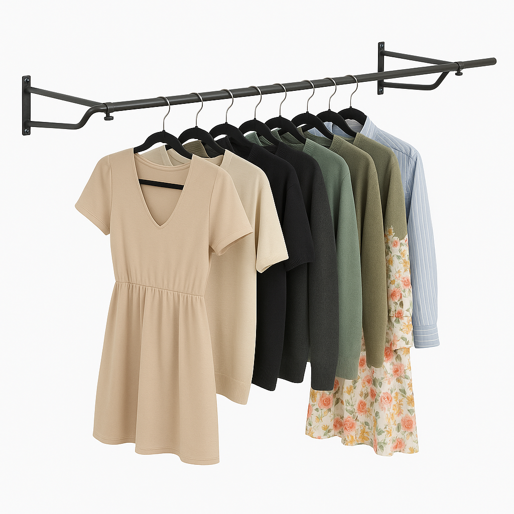 5ft Wall Mounted Clothes Rail – Steel Hanging Rack with Brackets & Fix ...