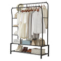 Super Heavy Duty Double Hanging Clothes Rail with Shelves & Shoe Storage – Black Metal, 6 Shelves