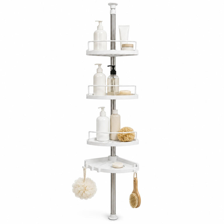Telescopic Showe pole with trays – white & chrome