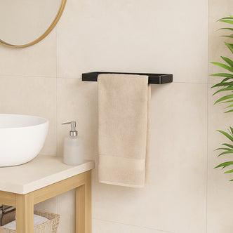 Wall Mounted Black Towel Holder – 20cm Rectangle Rail for Bathroom, Kitchen & Toilet