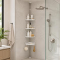 Telescopic Showe pole with trays – white & chrome