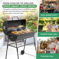 Barrel Charcoal BBQ Grill with Lid Thermometer, Portable Trolley Smoker, Wheels