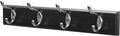 Black Wooden Coat Rack – 4 Double Hooks, Wall or Door Mountable