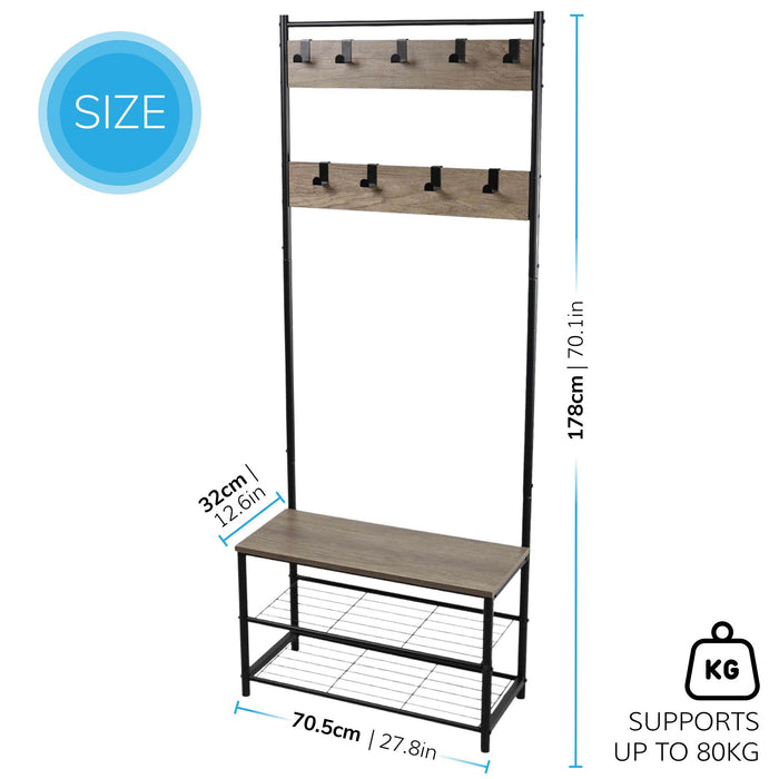 Multi Function Coat Stand Black frame rustic grey wood