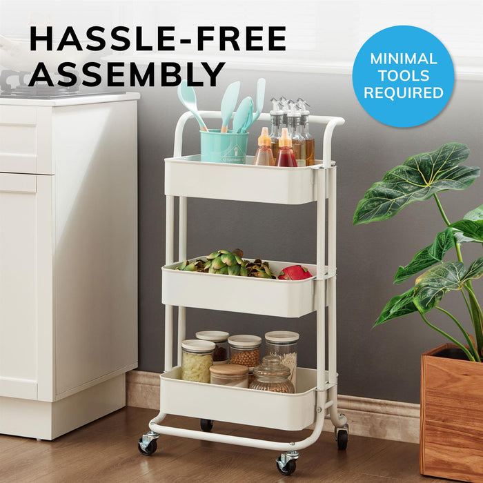 3 Tier Storage Cart On Wheels Home Kitchen Office Bath-Bedroom Organiser White