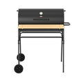 Barrel BBQ with Wooden Shelf. Large Charcoal Grill & Smoker with 70cm Enamel Cooking Grids and Temperature Gauge