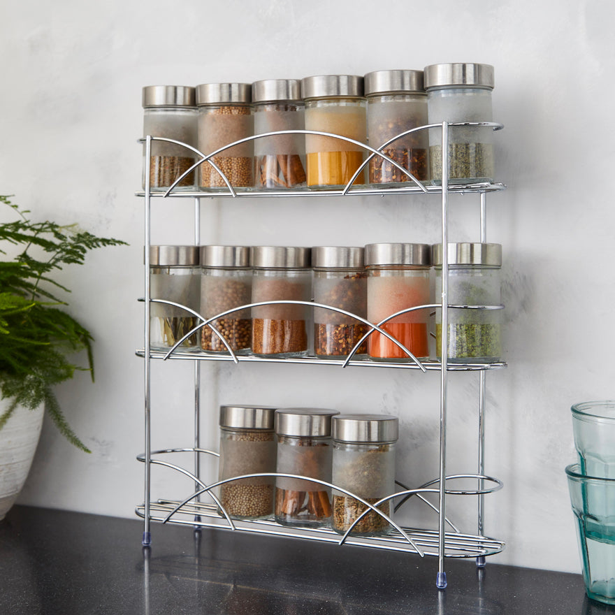 3 Tier Freestanding Spice Rack – Chrome Steel Herb Organiser with Non-Slip Feet