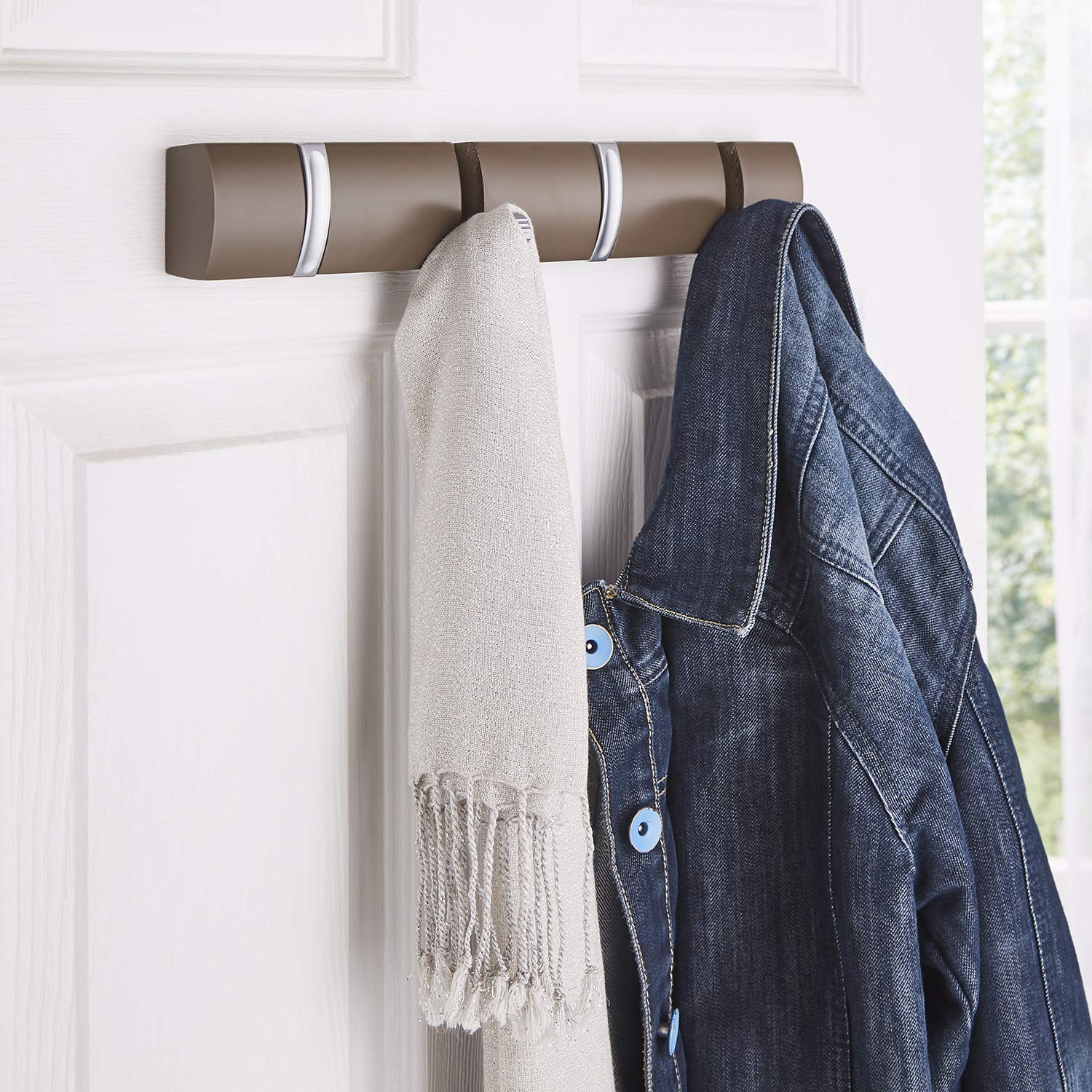 4 Satin Chrome Close Hooks on Espresso Wood | Wall or Door Mountable ...