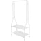 5ft Sturdy Steel White Clothes Rail With Two Shelves Hanging Storage Hooks -