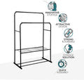 Heavy Duty Metal Clothes Rail with Garment Shoe Rack Storage Shelf & Adjustable Feet in Black -