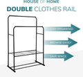 Heavy Duty Metal Clothes Rail with Garment Shoe Rack Storage Shelf & Adjustable Feet in Black -