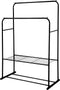 Heavy Duty Metal Clothes Rail with Garment Shoe Rack Storage Shelf & Adjustable Feet in Black -