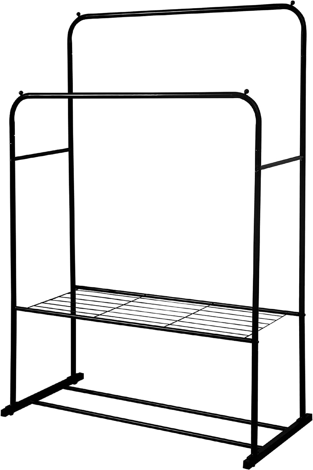 Black Double Clothes Rail with 2 Shelves – Heavy Duty Metal Frame with ...