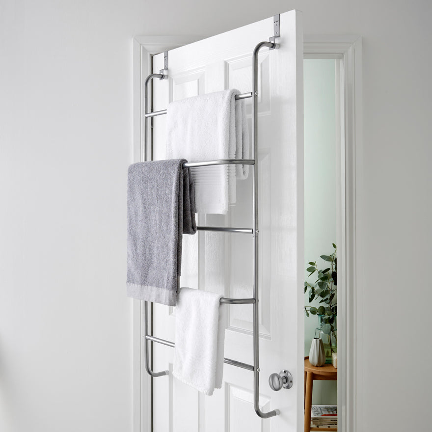 5 Tier Over Door Towel Rail – Powder Coated Clothes Airer with Non-Slip Feet