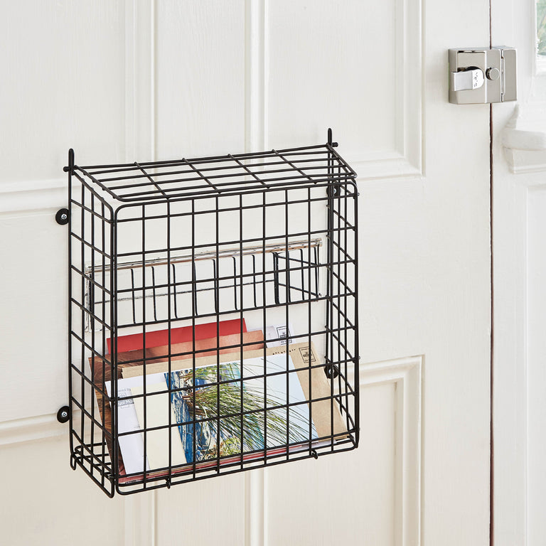 Black Letter Box Catcher Basket with Lift Up Lid – Metal Mail Holder for Wood Doors