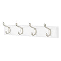 Quality Heavy Duty 4 Double Coat Hooks Wall Or Door Mountable White Wooden Board -