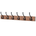 Oak Finish Heavy Duty 6 Double Coat Hooks Wall Or Door Mountable -